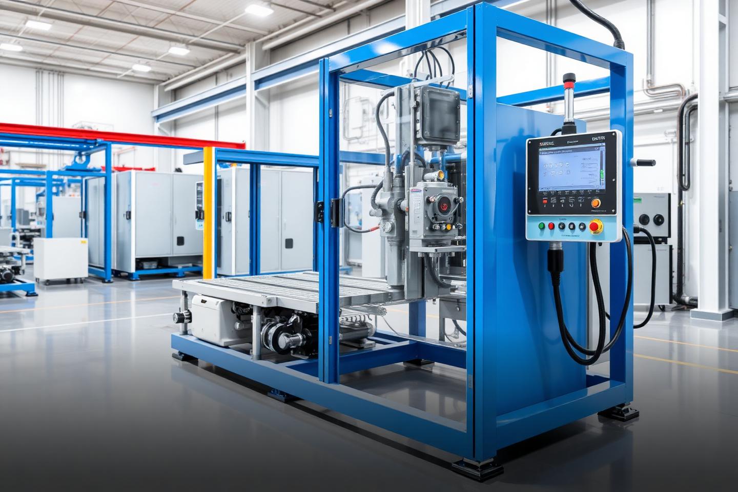 Special purpose assembly machine with servo actuators and HMI panel