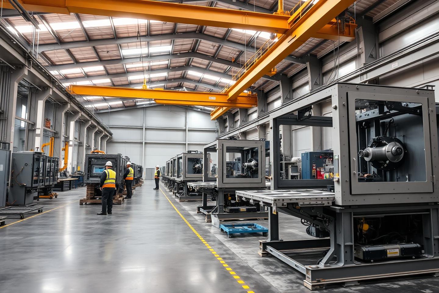 Automation machines under assembly on the workshop floor