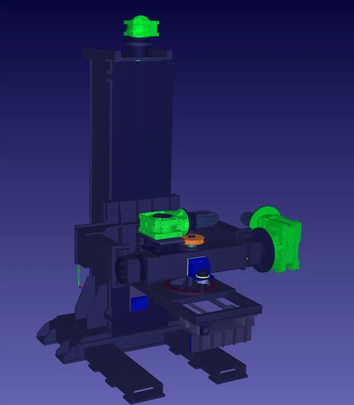 3D layout showing the servo lifter axis arrangement