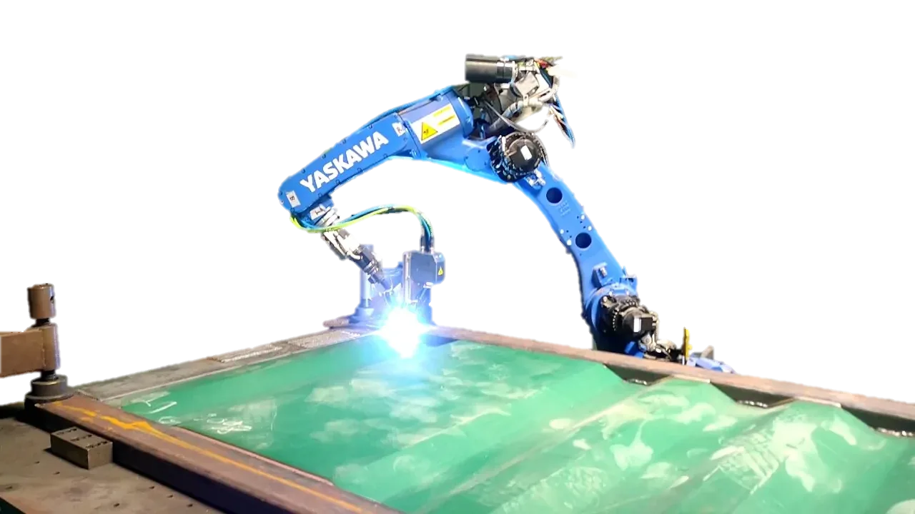 Robot welding with laser seam tracking on corrugated sheet